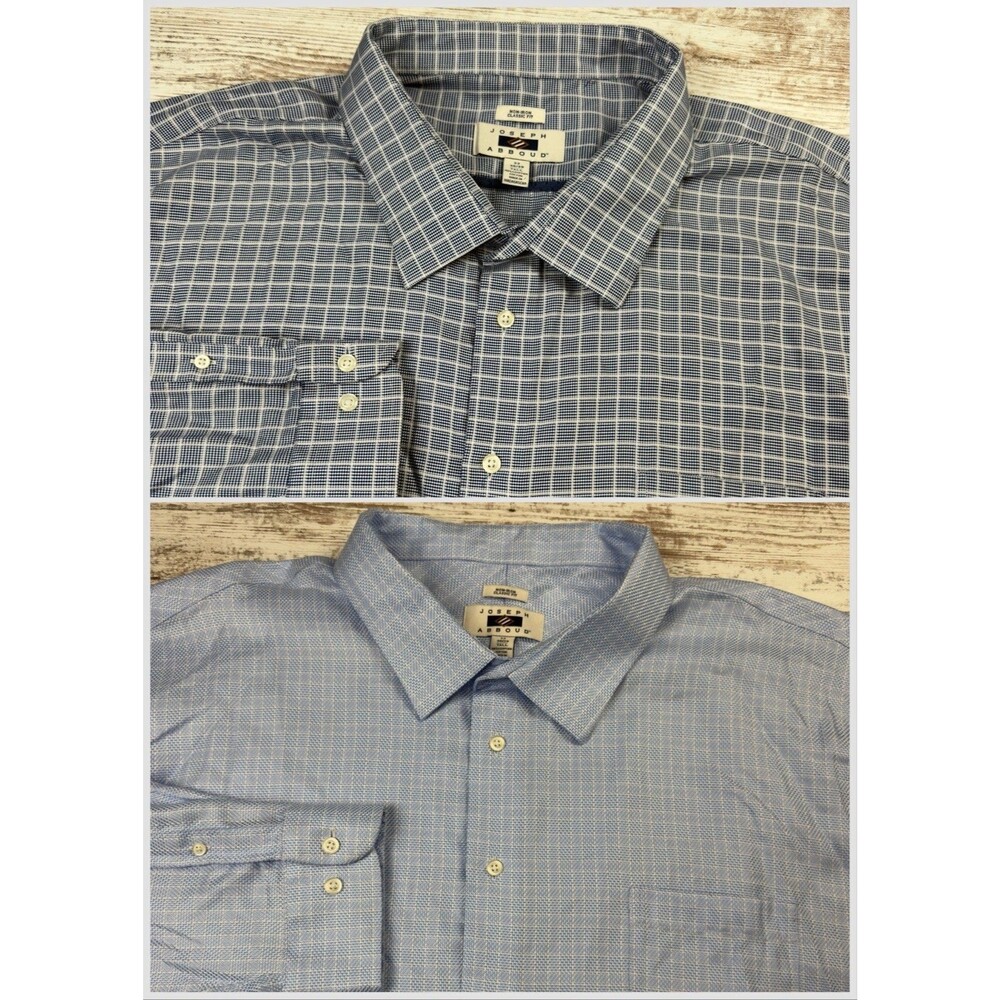 Lot of 2 Joseph Abboud Dress Shirts Men 22 38/39 Tall 100% Egyptian Cotton Plaid